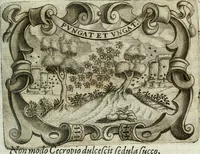An illustration from D. Ioannis de Solorzano Pereira ... Emblemata centum, regio politica : Aeneis laminis affabre caelata, vividisque, et limatis carminibus explicita, & singularibus commentariis affatim illutrata : quibus, quicquid ad regum institutionem, et rectam reip. administrationem conducere, & pertinere videtur, summo studio disseritur ... cùm quadruplici indice absolutissimo ... (1653)