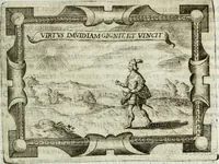 An illustration from D. Ioannis de Solorzano Pereira ... Emblemata centum, regio politica : Aeneis laminis affabre caelata, vividisque, et limatis carminibus explicita, & singularibus commentariis affatim illutrata : quibus, quicquid ad regum institutionem, et rectam reip. administrationem conducere, & pertinere videtur, summo studio disseritur ... cùm quadruplici indice absolutissimo ... (1653)