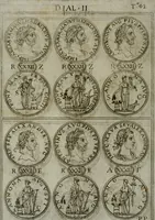 An illustration from Discorsi del S. Don Antonio Agostini sopra le medaglie et altre anticaglie divisi in XI dialoghi : tradotti dalla lingua spagnuola nell'italiana con l'aggiunta di molti ritratti di belle, et rare medaglie .. (1592)