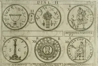 An illustration from Discorsi del S. Don Antonio Agostini sopra le medaglie et altre anticaglie divisi in XI dialoghi : tradotti dalla lingua spagnuola nell'italiana con l'aggiunta di molti ritratti di belle, et rare medaglie .. (1592)