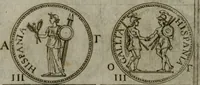An illustration from Discorsi del S. Don Antonio Agostini sopra le medaglie et altre anticaglie divisi in XI dialoghi : tradotti dalla lingua spagnuola nell'italiana con l'aggiunta di molti ritratti di belle, et rare medaglie .. (1592)