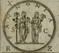 An illustration from Discorsi del S. Don Antonio Agostini sopra le medaglie et altre anticaglie divisi in XI dialoghi : tradotti dalla lingua spagnuola nell'italiana con l'aggiunta di molti ritratti di belle, et rare medaglie .. (1592)
