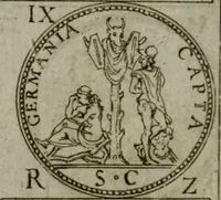 An illustration from Discorsi del S. Don Antonio Agostini sopra le medaglie et altre anticaglie divisi in XI dialoghi : tradotti dalla lingua spagnuola nell'italiana con l'aggiunta di molti ritratti di belle, et rare medaglie .. (1592)