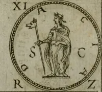 An illustration from Discorsi del S. Don Antonio Agostini sopra le medaglie et altre anticaglie divisi in XI dialoghi : tradotti dalla lingua spagnuola nell'italiana con l'aggiunta di molti ritratti di belle, et rare medaglie .. (1592)