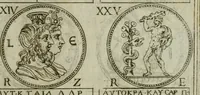 An illustration from Discorsi del S. Don Antonio Agostini sopra le medaglie et altre anticaglie divisi in XI dialoghi : tradotti dalla lingua spagnuola nell'italiana con l'aggiunta di molti ritratti di belle, et rare medaglie .. (1592)