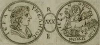 An illustration from Discorsi del S. Don Antonio Agostini sopra le medaglie et altre anticaglie divisi in XI dialoghi : tradotti dalla lingua spagnuola nell'italiana con l'aggiunta di molti ritratti di belle, et rare medaglie .. (1592)