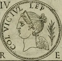 An illustration from Discorsi del S. Don Antonio Agostini sopra le medaglie et altre anticaglie divisi in XI dialoghi : tradotti dalla lingua spagnuola nell'italiana con l'aggiunta di molti ritratti di belle, et rare medaglie .. (1592)