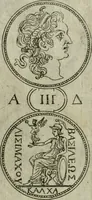 An illustration from Discorsi del S. Don Antonio Agostini sopra le medaglie et altre anticaglie divisi in XI dialoghi : tradotti dalla lingua spagnuola nell'italiana con l'aggiunta di molti ritratti di belle, et rare medaglie .. (1592)