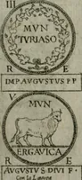 An illustration from Discorsi del S. Don Antonio Agostini sopra le medaglie et altre anticaglie divisi in XI dialoghi : tradotti dalla lingua spagnuola nell'italiana con l'aggiunta di molti ritratti di belle, et rare medaglie .. (1592)