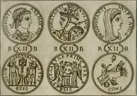 An illustration from Discorsi del S. Don Antonio Agostini sopra le medaglie et altre anticaglie divisi in XI dialoghi : tradotti dalla lingua spagnuola nell'italiana con l'aggiunta di molti ritratti di belle, et rare medaglie .. (1592)