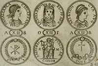 An illustration from Discorsi del S. Don Antonio Agostini sopra le medaglie et altre anticaglie divisi in XI dialoghi : tradotti dalla lingua spagnuola nell'italiana con l'aggiunta di molti ritratti di belle, et rare medaglie .. (1592)