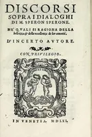 An illustration from Discorsi sopra i dialoghi di M. Speron Sperone : ne' qvali si ragiona della bellezza & della eccellenza de lor concetti (1561)
