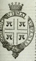 An illustration from A discouerie of errours in the first edition of the Catalogue of nobility, published by Raphe Brooke, Yorke Herald, 1619, and printed heerewith word for word, according to that edition : with a continuance of the successions, from 1619 vntill this present yeare, 1622 : at the end whereof, is annexed a review of a later edition, by him stolne into the world, 1621 (1622)