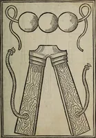 An illustration from The discouerie of witchcraft, : wherein the lewde dealing of witches and witchmongers is notablie detected, the knauerie of coniurors, the impietie of inchantors, the follie of soothsaiers, the impudent falshood of cousenors, the infidelitie of atheists, the pestilent practices of Pythonists, the curiositie of figure casters, the vanitie of dreamers, the beggerlie art of alcumystrie, the abhomination of idolatrie, the horrible art of poisoning, the vertue and power of naturall magike, and all the conueiances of legierdemaine and iuggling are deciphered: and many other things opened, which have long lien hidden, howbeit verie necessarie to be knowne. : Heerevnto is added a treatise vpon the nature and substance of spirits and diuels, & c (1584)