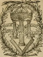 An illustration from Discovrs svr les moyens de bien govverner & maintenir en bonne paix vn royaume, ou autre principauté. Divisez en trois parties, assavoir, dv conseil, de la religion, & de la police que doit tenir vn prince. Contre Nicolas Machiauel Florentin .. (1577)