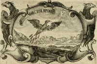 An illustration from Divo Francisco Borgiæ è Duce Gandiæ tertio, Soc. Jesu generali, à Clemente X Pont. Max. sanctorum clitum fastis ad scripto, Encomia emblemate, prosa, versu in de salvatoris Soc. Iesv ad S. Clementem, publice affixa in perpetuum amoris monumentum re ac typis incidi fecerunt, dum philosophum eius auspicys cptam primâ laureâ coronarent (1672)