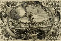 An illustration from Divo Francisco Borgiæ è Duce Gandiæ tertio, Soc. Jesu generali, à Clemente X Pont. Max. sanctorum clitum fastis ad scripto, Encomia emblemate, prosa, versu in de salvatoris Soc. Iesv ad S. Clementem, publice affixa in perpetuum amoris monumentum re ac typis incidi fecerunt, dum philosophum eius auspicys cptam primâ laureâ coronarent (1672)