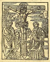 An illustration from Doctrina christiana en la lengua guasteca co[n] la lengua castellana, : la guasteca correspondiente acada palabra: de guasteco: segun q[ue] se pudo tolerar en la frasis: de la lengua guasteca: (1571)