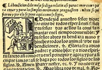 An illustration from Doctrina christiana en la lengua guasteca co[n] la lengua castellana, : la guasteca correspondiente acada palabra: de guasteco: segun q[ue] se pudo tolerar en la frasis: de la lengua guasteca: (1571)