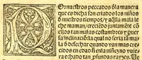 An illustration from Doctrina cristiana: : mas cierta y v[er]dadera p[ar]a ge[n]te sin erudicio[n] y letras: en q[ue] se co[n]tiene el catecismo o informacio[n] p[ar]a indios co[n] todo lo principal y necessario q[ue] el [christ]iano deue saber y obrar (1546)