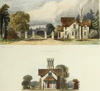 An illustration from Domestic architecture, being a series of designs for mansions, villas, rectory houses, parsonage houses, bailiffs' lodge, gardener's lodge, game-keeper's lodge, park gate lodges, etc. in the Grecian, Italian, and old English styles of architecture. With observations on the appropriate choice of site; the whole designed with strict reference to the practicability of erection, and with due attention to the important consideration of uniting elegance, convenience and domestic comfort with economy ... With accurate estimates appended to each design (1833)