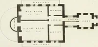 An illustration from Domestic architecture, being a series of designs for mansions, villas, rectory houses, parsonage houses, bailiffs' lodge, gardener's lodge, game-keeper's lodge, park gate lodges, etc. in the Grecian, Italian, and old English styles of architecture. With observations on the appropriate choice of site; the whole designed with strict reference to the practicability of erection, and with due attention to the important consideration of uniting elegance, convenience and domestic comfort with economy ... With accurate estimates appended to each design (1833)