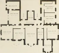 An illustration from Domestic architecture, being a series of designs for mansions, villas, rectory houses, parsonage houses, bailiffs' lodge, gardener's lodge, game-keeper's lodge, park gate lodges, etc. in the Grecian, Italian, and old English styles of architecture. With observations on the appropriate choice of site; the whole designed with strict reference to the practicability of erection, and with due attention to the important consideration of uniting elegance, convenience and domestic comfort with economy ... With accurate estimates appended to each design (1833)