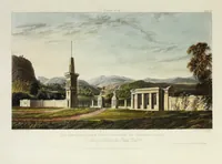 An illustration from Domestic architecture, being a series of designs for mansions, villas, rectory houses, parsonage houses, bailiffs' lodge, gardener's lodge, game-keeper's lodge, park gate lodges, etc. in the Grecian, Italian, and old English styles of architecture. With observations on the appropriate choice of site; the whole designed with strict reference to the practicability of erection, and with due attention to the important consideration of uniting elegance, convenience and domestic comfort with economy ... With accurate estimates appended to each design (1833)