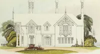 An illustration from Domestic architecture, being a series of designs for mansions, villas, rectory houses, parsonage houses, bailiffs' lodge, gardener's lodge, game-keeper's lodge, park gate lodges, etc. in the Grecian, Italian, and old English styles of architecture. With observations on the appropriate choice of site; the whole designed with strict reference to the practicability of erection, and with due attention to the important consideration of uniting elegance, convenience and domestic comfort with economy ... With accurate estimates appended to each design (1833)
