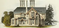 An illustration from Domestic architecture, being a series of designs for mansions, villas, rectory houses, parsonage houses, bailiffs' lodge, gardener's lodge, game-keeper's lodge, park gate lodges, etc. in the Grecian, Italian, and old English styles of architecture. With observations on the appropriate choice of site; the whole designed with strict reference to the practicability of erection, and with due attention to the important consideration of uniting elegance, convenience and domestic comfort with economy ... With accurate estimates appended to each design (1833)