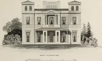 An illustration from Domestic architecture, being a series of designs for mansions, villas, rectory houses, parsonage houses, bailiffs' lodge, gardener's lodge, game-keeper's lodge, park gate lodges, etc. in the Grecian, Italian, and old English styles of architecture. With observations on the appropriate choice of site; the whole designed with strict reference to the practicability of erection, and with due attention to the important consideration of uniting elegance, convenience and domestic comfort with economy ... With accurate estimates appended to each design (1833)