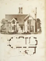 An illustration from Domestic architecture, being a series of designs for mansions, villas, rectory houses, parsonage houses, bailiffs' lodge, gardener's lodge, game-keeper's lodge, park gate lodges, etc. in the Grecian, Italian, and old English styles of architecture. With observations on the appropriate choice of site; the whole designed with strict reference to the practicability of erection, and with due attention to the important consideration of uniting elegance, convenience and domestic comfort with economy ... With accurate estimates appended to each design (1833)