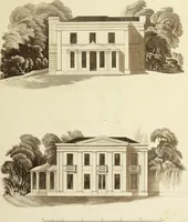 An illustration from Domestic architecture, being a series of designs for mansions, villas, rectory houses, parsonage houses, bailiffs' lodge, gardener's lodge, game-keeper's lodge, park gate lodges, etc. in the Grecian, Italian, and old English styles of architecture. With observations on the appropriate choice of site; the whole designed with strict reference to the practicability of erection, and with due attention to the important consideration of uniting elegance, convenience and domestic comfort with economy ... With accurate estimates appended to each design (1833)