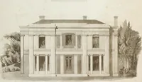 An illustration from Domestic architecture, being a series of designs for mansions, villas, rectory houses, parsonage houses, bailiffs' lodge, gardener's lodge, game-keeper's lodge, park gate lodges, etc. in the Grecian, Italian, and old English styles of architecture. With observations on the appropriate choice of site; the whole designed with strict reference to the practicability of erection, and with due attention to the important consideration of uniting elegance, convenience and domestic comfort with economy ... With accurate estimates appended to each design (1833)