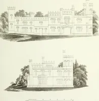 An illustration from Domestic architecture, being a series of designs for mansions, villas, rectory houses, parsonage houses, bailiffs' lodge, gardener's lodge, game-keeper's lodge, park gate lodges, etc. in the Grecian, Italian, and old English styles of architecture. With observations on the appropriate choice of site; the whole designed with strict reference to the practicability of erection, and with due attention to the important consideration of uniting elegance, convenience and domestic comfort with economy ... With accurate estimates appended to each design (1833)