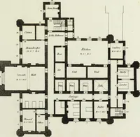 An illustration from Domestic architecture, being a series of designs for mansions, villas, rectory houses, parsonage houses, bailiffs' lodge, gardener's lodge, game-keeper's lodge, park gate lodges, etc. in the Grecian, Italian, and old English styles of architecture. With observations on the appropriate choice of site; the whole designed with strict reference to the practicability of erection, and with due attention to the important consideration of uniting elegance, convenience and domestic comfort with economy ... With accurate estimates appended to each design (1833)