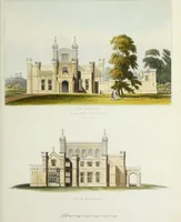 An illustration from Domestic architecture, being a series of designs for mansions, villas, rectory houses, parsonage houses, bailiffs' lodge, gardener's lodge, game-keeper's lodge, park gate lodges, etc. in the Grecian, Italian, and old English styles of architecture. With observations on the appropriate choice of site; the whole designed with strict reference to the practicability of erection, and with due attention to the important consideration of uniting elegance, convenience and domestic comfort with economy ... With accurate estimates appended to each design (1833)