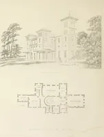 An illustration from Domestic architecture, being a series of designs, for mansions, villas, rectory houses, parsonage houses, bailiff's lodge, gardener's lodge, game-keeper's lodge, park-gate lodges, etc., in the Grecian, Italian, and old English style of architecture : with observations on the appropriate choice of site, the whole designed with strict reference to the practicability of erection, and with due attention to the important consideration of uniting elegance, convenience and domestic comfort with economy, the whole being the result of upwards of thirty years professional experience : with accurate estimates appended to each design (1850)