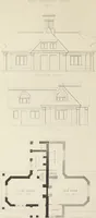 An illustration from Domestic architecture, being a series of designs, for mansions, villas, rectory houses, parsonage houses, bailiff's lodge, gardener's lodge, game-keeper's lodge, park-gate lodges, etc., in the Grecian, Italian, and old English style of architecture : with observations on the appropriate choice of site, the whole designed with strict reference to the practicability of erection, and with due attention to the important consideration of uniting elegance, convenience and domestic comfort with economy, the whole being the result of upwards of thirty years professional experience : with accurate estimates appended to each design (1850)