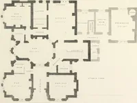 An illustration from Domestic architecture, being a series of designs, for mansions, villas, rectory houses, parsonage houses, bailiff's lodge, gardener's lodge, game-keeper's lodge, park-gate lodges, etc., in the Grecian, Italian, and old English style of architecture : with observations on the appropriate choice of site, the whole designed with strict reference to the practicability of erection, and with due attention to the important consideration of uniting elegance, convenience and domestic comfort with economy, the whole being the result of upwards of thirty years professional experience : with accurate estimates appended to each design (1850)