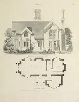 An illustration from Domestic architecture, being a series of designs, for mansions, villas, rectory houses, parsonage houses, bailiff's lodge, gardener's lodge, game-keeper's lodge, park-gate lodges, etc., in the Grecian, Italian, and old English style of architecture : with observations on the appropriate choice of site, the whole designed with strict reference to the practicability of erection, and with due attention to the important consideration of uniting elegance, convenience and domestic comfort with economy, the whole being the result of upwards of thirty years professional experience : with accurate estimates appended to each design (1850)