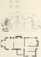An illustration from Domestic architecture, being a series of designs, for mansions, villas, rectory houses, parsonage houses, bailiff's lodge, gardener's lodge, game-keeper's lodge, park-gate lodges, etc., in the Grecian, Italian, and old English style of architecture : with observations on the appropriate choice of site, the whole designed with strict reference to the practicability of erection, and with due attention to the important consideration of uniting elegance, convenience and domestic comfort with economy, the whole being the result of upwards of thirty years professional experience : with accurate estimates appended to each design (1850)