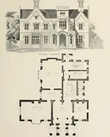 An illustration from Domestic architecture, being a series of designs, for mansions, villas, rectory houses, parsonage houses, bailiff's lodge, gardener's lodge, game-keeper's lodge, park-gate lodges, etc., in the Grecian, Italian, and old English style of architecture : with observations on the appropriate choice of site, the whole designed with strict reference to the practicability of erection, and with due attention to the important consideration of uniting elegance, convenience and domestic comfort with economy, the whole being the result of upwards of thirty years professional experience : with accurate estimates appended to each design (1850)