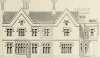 An illustration from Domestic architecture, being a series of designs, for mansions, villas, rectory houses, parsonage houses, bailiff's lodge, gardener's lodge, game-keeper's lodge, park-gate lodges, etc., in the Grecian, Italian, and old English style of architecture : with observations on the appropriate choice of site, the whole designed with strict reference to the practicability of erection, and with due attention to the important consideration of uniting elegance, convenience and domestic comfort with economy, the whole being the result of upwards of thirty years professional experience : with accurate estimates appended to each design (1850)