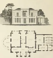 An illustration from Domestic architecture, being a series of designs, for mansions, villas, rectory houses, parsonage houses, bailiff's lodge, gardener's lodge, game-keeper's lodge, park-gate lodges, etc., in the Grecian, Italian, and old English style of architecture : with observations on the appropriate choice of site, the whole designed with strict reference to the practicability of erection, and with due attention to the important consideration of uniting elegance, convenience and domestic comfort with economy, the whole being the result of upwards of thirty years professional experience : with accurate estimates appended to each design (1850)