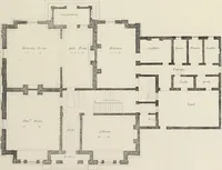 An illustration from Domestic architecture, being a series of designs, for mansions, villas, rectory houses, parsonage houses, bailiff's lodge, gardener's lodge, game-keeper's lodge, park-gate lodges, etc., in the Grecian, Italian, and old English style of architecture : with observations on the appropriate choice of site, the whole designed with strict reference to the practicability of erection, and with due attention to the important consideration of uniting elegance, convenience and domestic comfort with economy, the whole being the result of upwards of thirty years professional experience : with accurate estimates appended to each design (1850)