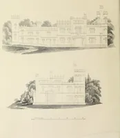 An illustration from Domestic architecture, being a series of designs, for mansions, villas, rectory houses, parsonage houses, bailiff's lodge, gardener's lodge, game-keeper's lodge, park-gate lodges, etc., in the Grecian, Italian, and old English style of architecture : with observations on the appropriate choice of site, the whole designed with strict reference to the practicability of erection, and with due attention to the important consideration of uniting elegance, convenience and domestic comfort with economy, the whole being the result of upwards of thirty years professional experience : with accurate estimates appended to each design (1850)