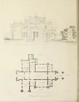 An illustration from Domestic architecture, being a series of designs, for mansions, villas, rectory houses, parsonage houses, bailiff's lodge, gardener's lodge, game-keeper's lodge, park-gate lodges, etc., in the Grecian, Italian, and old English style of architecture : with observations on the appropriate choice of site, the whole designed with strict reference to the practicability of erection, and with due attention to the important consideration of uniting elegance, convenience and domestic comfort with economy, the whole being the result of upwards of thirty years professional experience : with accurate estimates appended to each design (1850)