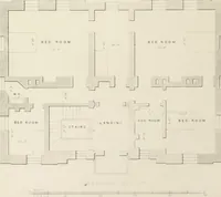 An illustration from Domestic architecture, being a series of designs, for mansions, villas, rectory houses, parsonage houses, bailiff's lodge, gardener's lodge, game-keeper's lodge, park-gate lodges, etc., in the Grecian, Italian, and old English style of architecture : with observations on the appropriate choice of site, the whole designed with strict reference to the practicability of erection, and with due attention to the important consideration of uniting elegance, convenience and domestic comfort with economy, the whole being the result of upwards of thirty years professional experience : with accurate estimates appended to each design (1850)