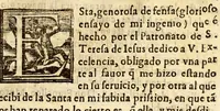 An illustration from Don Francisco Morouelli de Puebla, defiende el patronato de Santa Teresa de Iesus, patrona illustrissima de España. : Y responde a D. Francisco de Queuedo Villegas, Cauallero del habito de Santiago, a D. Francisco de Melgar, Canonigo de la Doctoral de Siuilla, y a otros que an escrito contra el (1628)